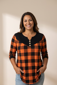 Women's Autumn Harvest Buffalo Plaid Notch Neck Tunic
