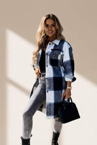 Women's Casual Winter Long Plaid Flannel Jacket