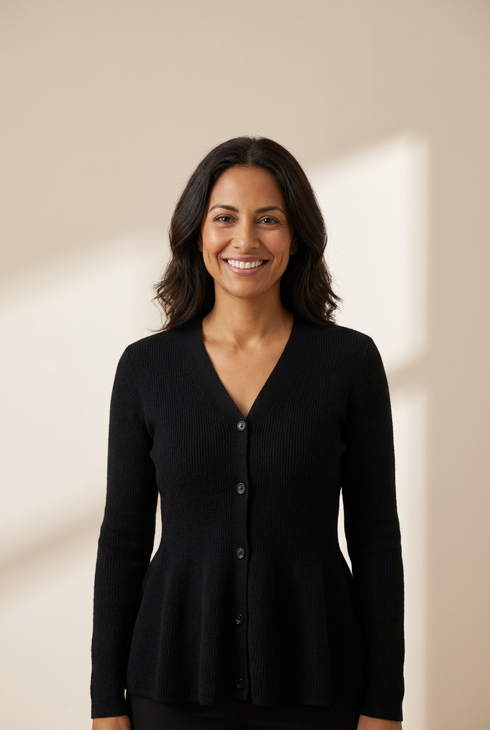V Neck Long Sleeve Ribbed Pullover Knitted Peplum Sweater