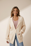 Beige Viscose-Blend Knit Cardigan with Notch Lapel | MsDressly