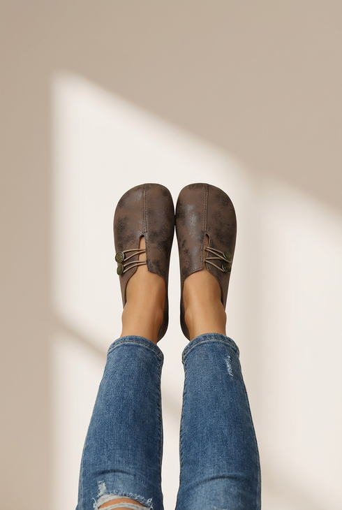 Women's Vintage-Inspired Coffee PU Leather Round Toe Loafers