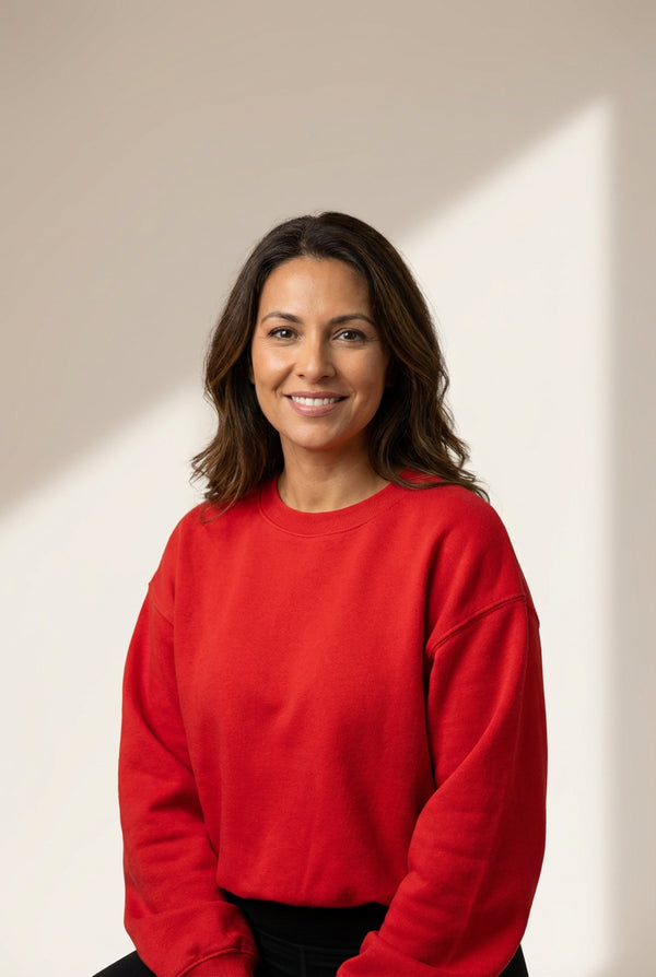 chic women's fiery red cropped sweatshirt with drop shoulders and elastic hem for effortless casual style made for easy styling and wardrobe with