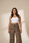women's safari leopard print drawstring wide leg trousers made for easy styling and wardrobe coordination, with premium-like structure and finish.