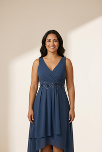 Women's Chiffon V-Neck High-Low Wedding Guest Dress