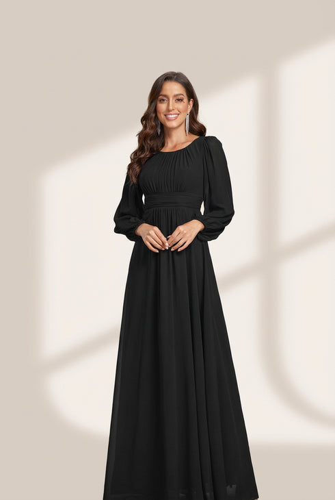 Women's Chiffon High Empire Waist Puff Sleeve Mother Dress