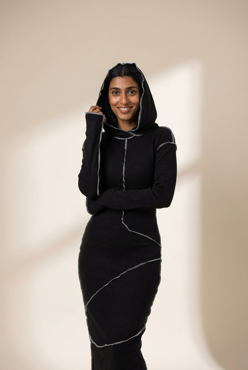 Women's Contrast Stitch Hooded Maxi Loungewear Dress made for easy styling and wardrobe coordination, with premium-like structure and finish.