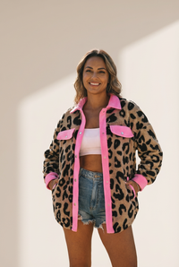 Women's Leopard Print Polar Fleece Cardigan Jacket For Women