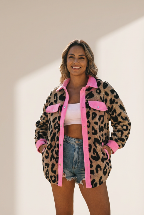 Women's Leopard Print Polar Fleece Cardigan Jacket For Women