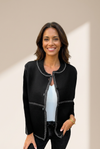 Contrast Trim Knit Cardigan in Midnight Black | MsDressly
