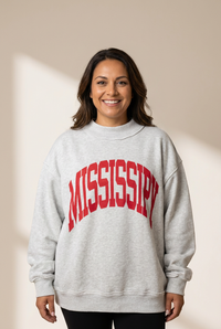 Women's Cozy Oversized Light Grey Mississippi Graphic Sweatshirt for Women - Trendy Casual Style for Everyday Comfort made for easy styling and