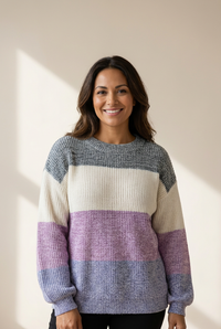 Women's Cozy Purple Long Sleeve Knitted Sweater for Women - Stylish Round Neck Top for Everyday Casual Wear made for easy styling and wardrobe