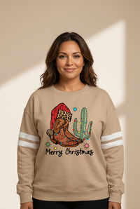 Women's Western Christmas Varsity Sweatshirt in French Beige with practical styling and dependable silhouette control.