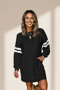 cozy women's black sweatshirt dress - long sleeve, relaxed fit for effortless casual style and everyday comfort with practical styling and dependable