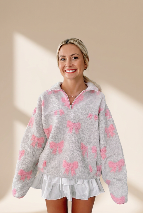 cozy women's bow print sweatshirt in soft cotton - perfect for casual everyday wear and trendy looks made for easy styling and wardrobe coordination,