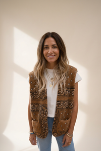 Cozy Women's Brown Sherpa Western Vest Jacket with Paisley Print and Pockets - Perfect Layer for Fall Style made for easy styling and wardrobe