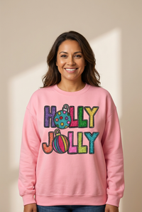 Women's Holly Jolly Pink Christmas Sweatshirt with Glitter Graphic