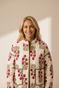 Cozy Women's Red Floral Quilted Winter Jacket with Contrast Trim - Stylish Outerwear for Cold Weather Adventures made for easy styling and wardrobe