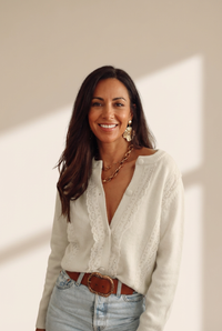 Off-White Lace-Trimmed Knit Cardigan with Gold-Tone Accents with practical styling and dependable silhouette control.