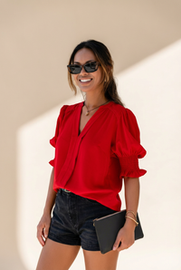 Crimson V-Neck Puff Sleeve Top with practical styling and dependable silhouette control.