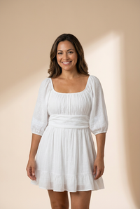 Women's Square Neck Lantern Sleeve Tie Backless Ruffle A-Line Casual Mini Dress