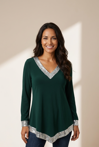 Women's Effortless Chic Lace Trim Top in Long Sleeve Tops