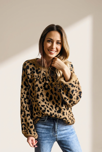 Women's Ribbed Leopard Print Sweater with Drop Shoulders made for easy styling and wardrobe coordination, with premium-like structure and finish.