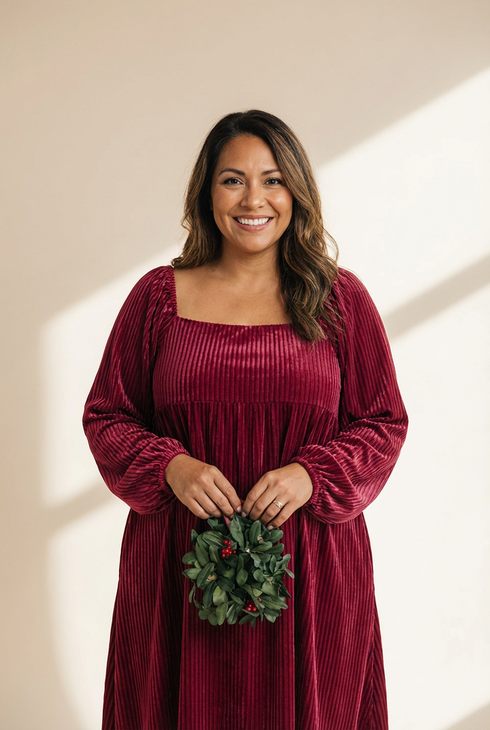 Ruby Velvet Square Neck Babydoll Dress with Tie Back