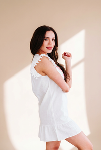 Women's Embroidered Mini Dress with Scalloped Hem