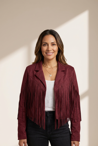Women's Western Fringe Faux Suede Jacket with Notched Lapel