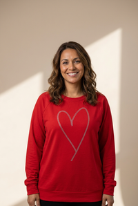 Women's Glamorous Red Heart Sparkle Long Sleeve Sweatshirt