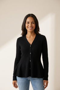 Women's V-Neck Peplum Cardigan made for easy styling and wardrobe coordination, with premium-like structure and finish.