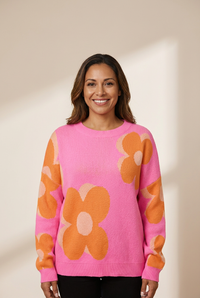 Women's Cozy Floral Bouquet Knit Pullover in Sweaters