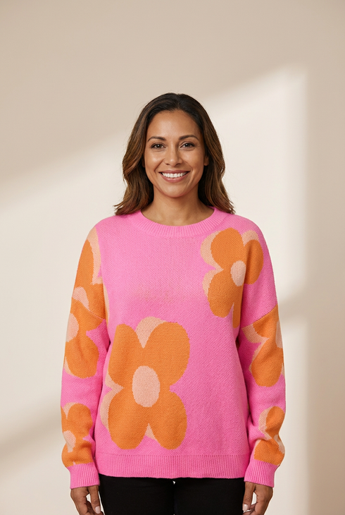 Women's Cozy Floral Bouquet Knit Pullover in Sweaters