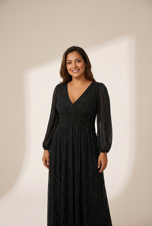 Empire Waist Glittering A-Line Evening Gown with Floor-Length Sparkle
