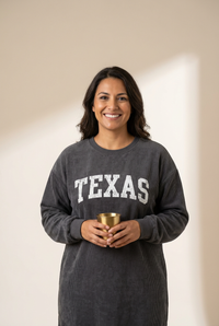 Women's Charcoal Gray Corduroy Texas Graphic Pullover Sweater