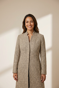 Women's Herringbone Tweed Wool-Blend Longline Cardigan Jacket