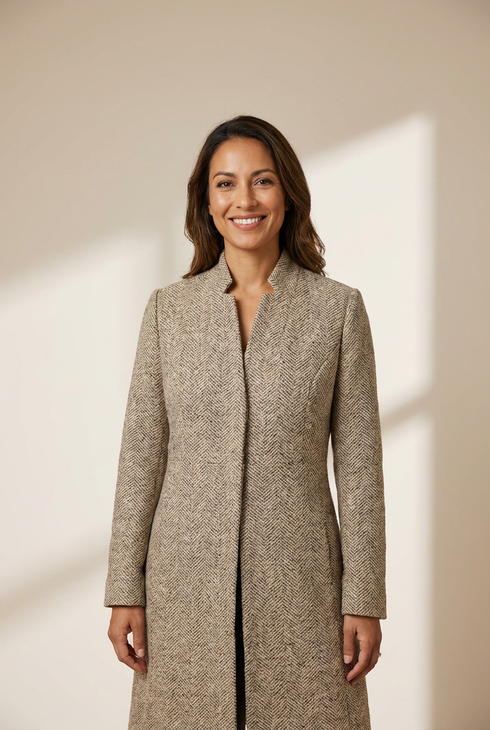 Women's Herringbone Tweed Wool-Blend Longline Cardigan Jacket