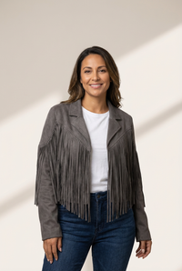 Women's Bohemian Fringe Suede Jacket with Batwing Sleeves