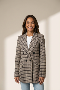 Houndstooth Double-Breasted Blazer with practical styling and dependable silhouette control.