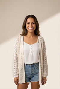 Women's Lightweight Ivory Crochet Open-Front Cardigan made for easy styling and wardrobe coordination, with premium-like structure and finish.