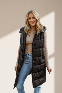 Long Puffer Vest with Hood - Casual Chic with practical styling and dependable silhouette control.