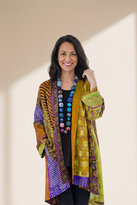 Kantha-Embroidered Patchwork Longline Coat with practical styling and dependable silhouette control.