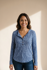 Textured Waffle Knit Henley Top with Button Placket with practical styling and dependable silhouette control.