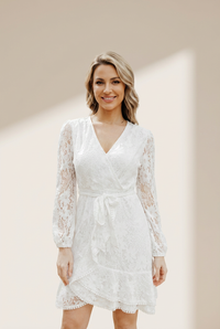 Women's V-Neck Lace Patchwork Waist Strap Short Dress For Women