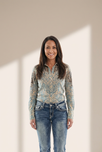 Women's Mid-Rise Boot Cut Denim with Vintage Ivory Top-Stitching