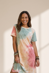 Women's Vibrant Tie Dye Boxy T-Shirt Dress with Side Slits