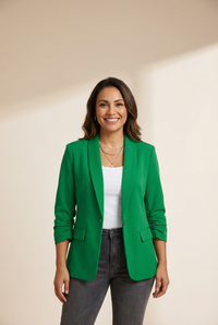 Kelly Green 3/4 Ruched Sleeve Tailored Office Blazer