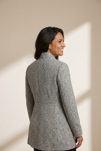 Women's Herringbone Tailored Open Front Blazer with Dual Pockets