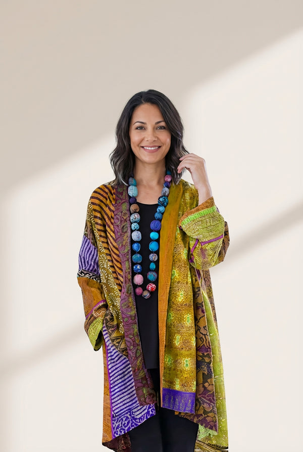 Women's Open Front Patchwork Kimono made for easy styling and wardrobe coordination, with premium-like structure and finish.