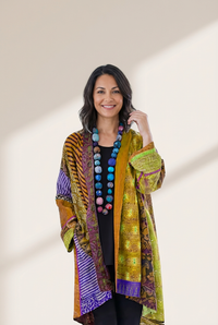 Women's Open Front Patchwork Kimono made for easy styling and wardrobe coordination, with premium-like structure and finish.